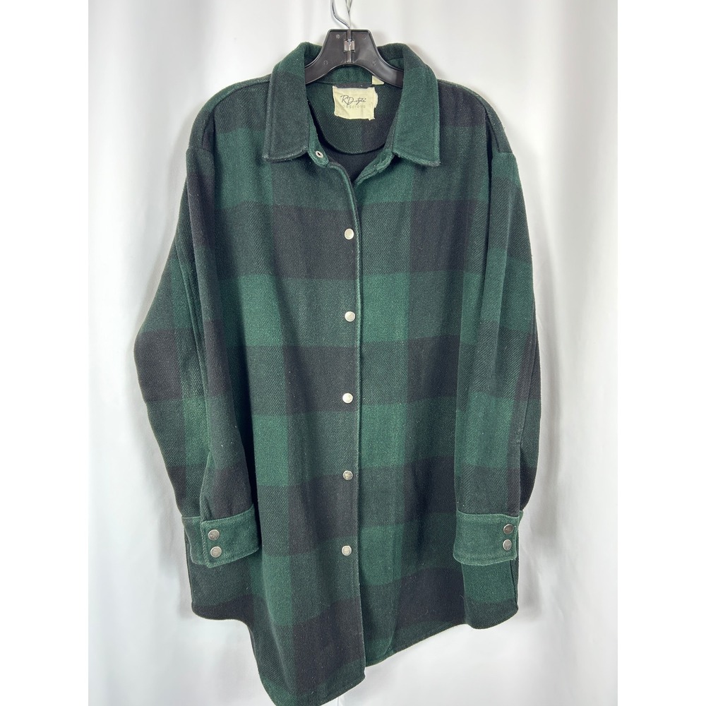 RD Style Conscious Green Black Buffalo Plaid Shacket Oversized Flannel Large